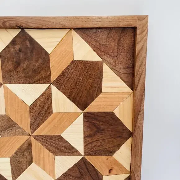 Wood Handcrafted Geometric Pattern Barn Quilt Will Hanging Art Piece - Picture 7 of 16